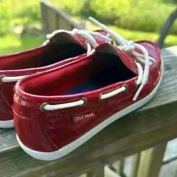 Cole Haan Nantucket Camp Moc Red Patent Leather Boat Shoes Women’s Size 6B - Picture 7 of 13